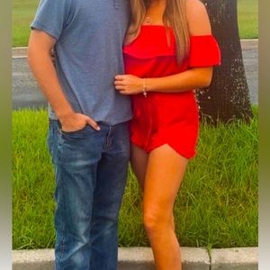 Two piece short set. Bright cherry red. From These Three Boutique